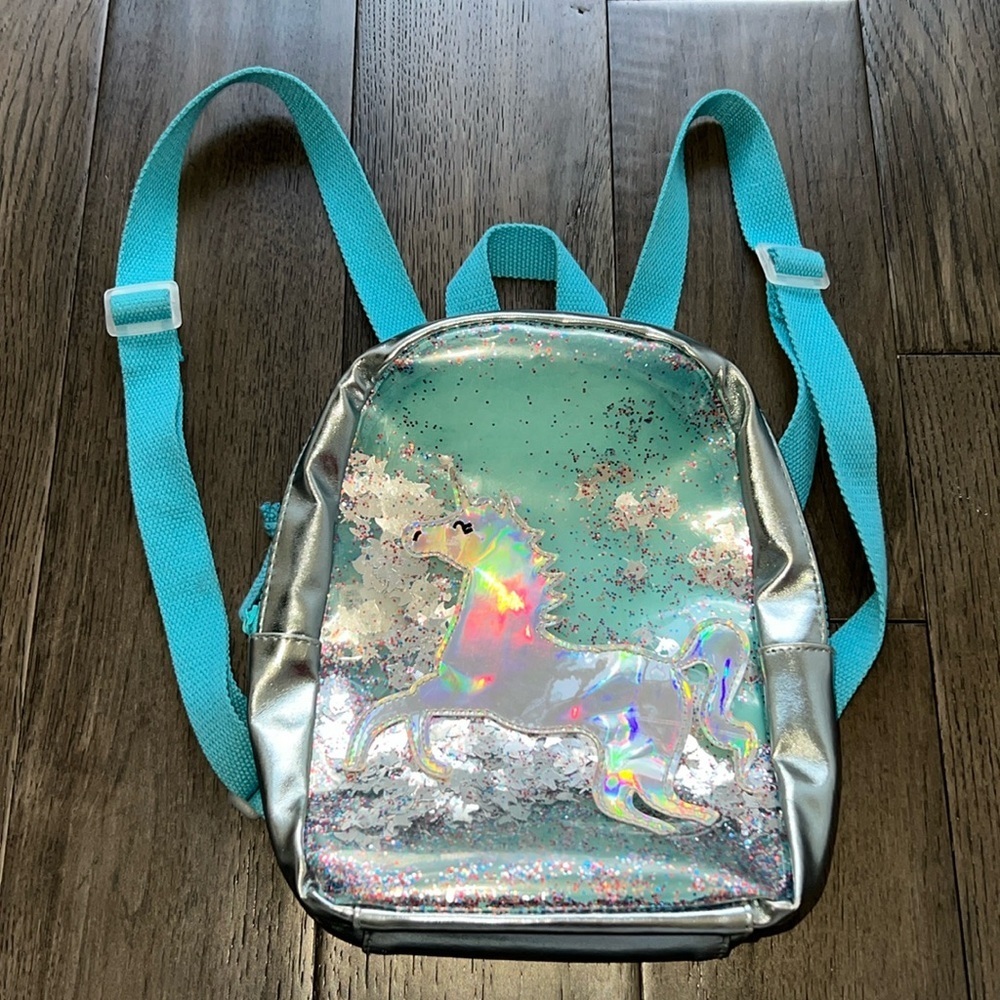 Iridescent like unicorn glitter confetti mini backpack